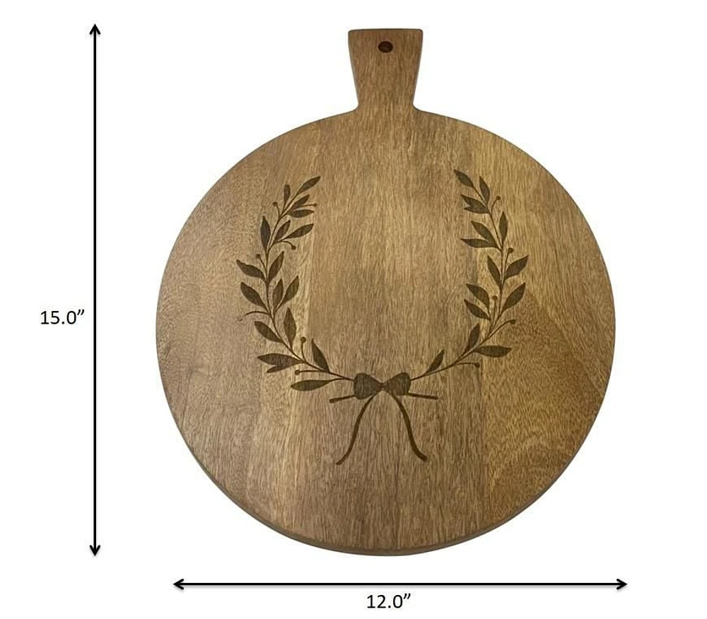 FRAÎCHE Holiday Mango Wood Round Serving Board, Serving Board