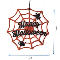 Halloween orange web wreath with spider