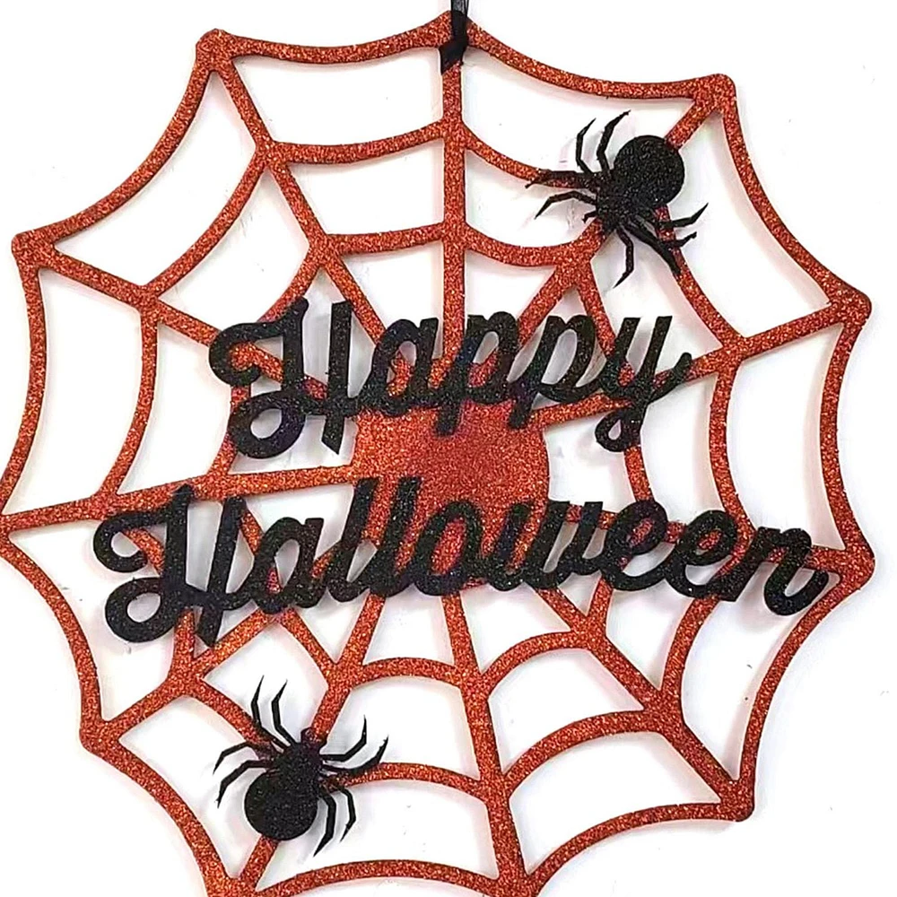 Halloween orange web wreath with spider