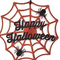 Halloween orange web wreath with spider