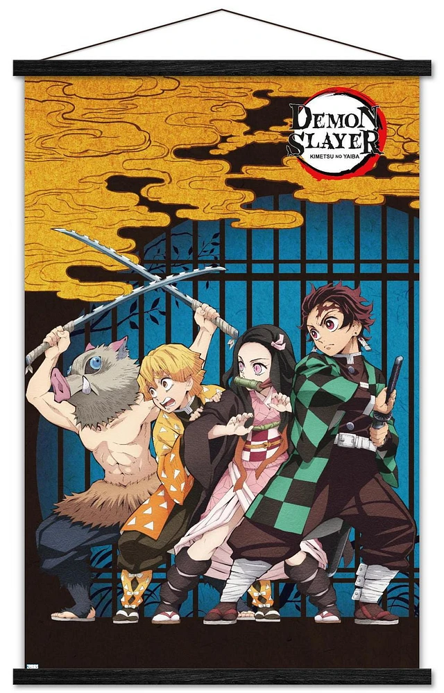 Demon Slayer – Group Art 22.375" x 34" Wall Poster with Beechwood Magnetic Frame