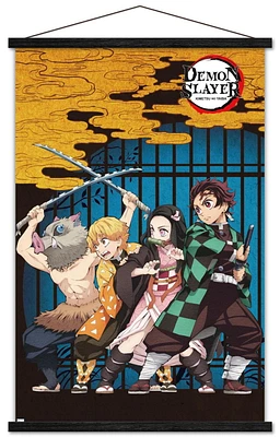 Demon Slayer – Group Art 22.375" x 34" Wall Poster with Beechwood Magnetic Frame