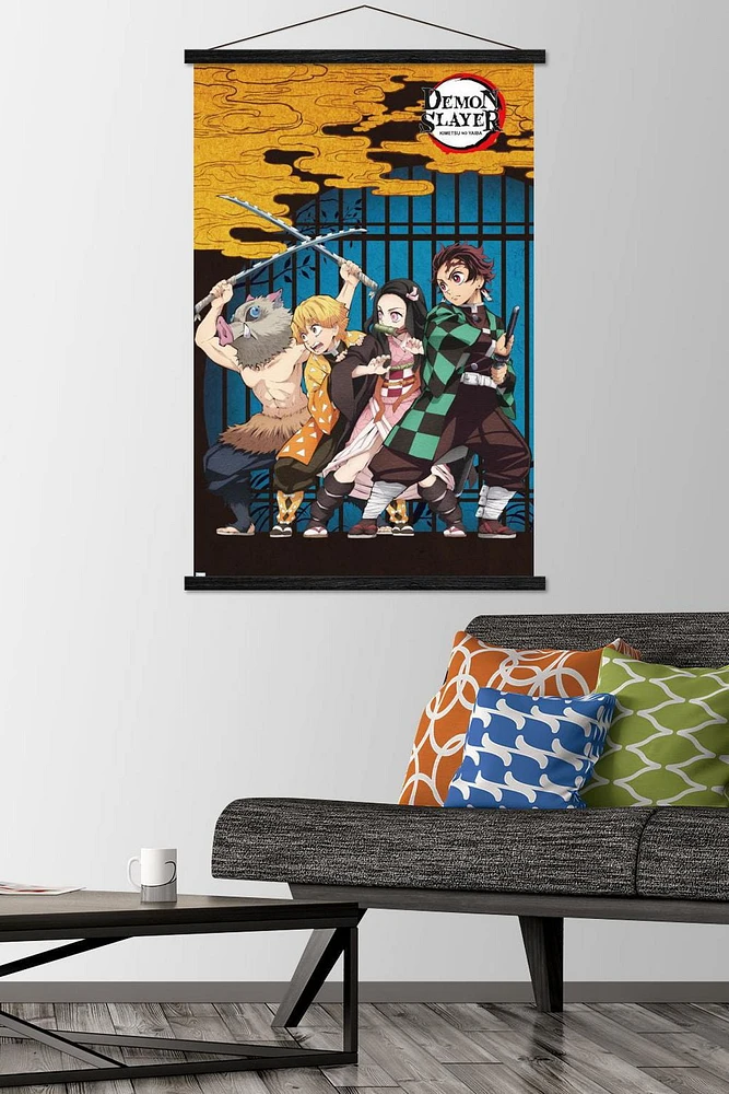 Demon Slayer – Group Art 22.375" x 34" Wall Poster with Beechwood Magnetic Frame