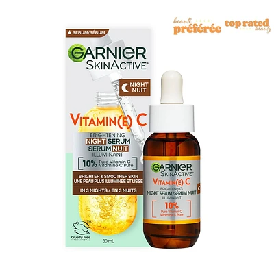 Garnier Vitamin C Brightening Night Serum, with Hyaluronic Acid, Brightens & Smoothens Skin for All Skin Types - 30ml