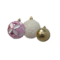 Holiday Time Christmas Ornament Set, Pink , White, and Gold, 70 Count