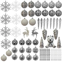 Holiday Time Christmas Ornament Set, Silver and White, 70 Count