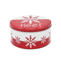 Holiday Time Christmas Red Snowflake Round Tin Gift Storage Container Medium, 6.8 x 6.8 x 3.4 inches, 1 piece, FESTIVE ROUND TIN