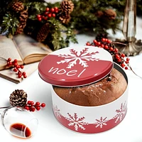 Holiday Time Christmas Red Snowflake Round Tin Gift Storage Container Medium, 6.8 x 6.8 x 3.4 inches, 1 piece, FESTIVE ROUND TIN