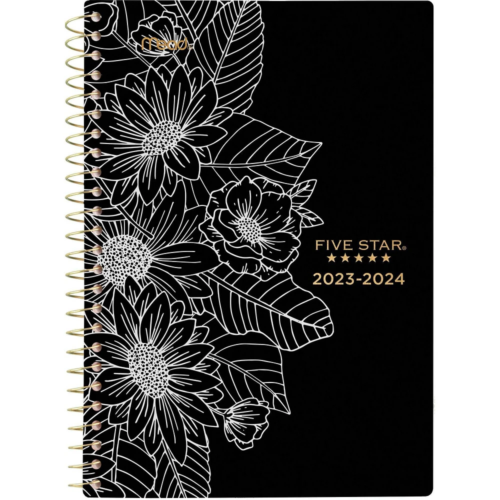 Five Star® Black & White Floral Small Academic Weekly/Monthly Planner, Weekly/Monthly Planner