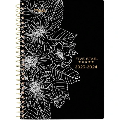 Five Star® Black & White Floral Small Academic Weekly/Monthly Planner, Weekly/Monthly Planner