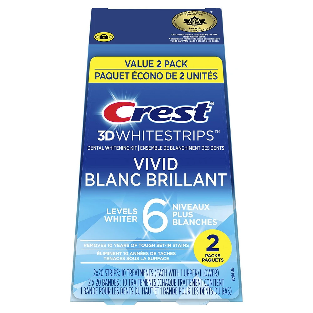 Crest 3D Whitestrips Classic Vivid At-home Teeth Whitening Kit, 10 Treatments, 6 Levels Whiter, Pack of 2, 20 Treatments