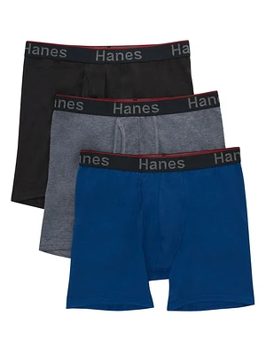 Caleçons boxeurs sans étiquette Hanes pour hommes Comfort Flex Fit - Pochette de soutien total - Paquet de 3 Doublure en filet respirant qui sépare et soutient