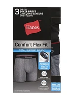 Caleçons boxeurs sans étiquette Hanes pour hommes Comfort Flex Fit - Pochette de soutien total - Paquet de 3 Doublure en filet respirant qui sépare et soutient