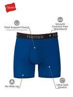 Caleçons boxeurs sans étiquette Hanes pour hommes Comfort Flex Fit - Pochette de soutien total - Paquet de 3 Doublure en filet respirant qui sépare et soutient