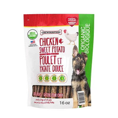 Bâtonnets de poulet biologique et patate douce de Chewmasters - sac de 16 oz (454g)