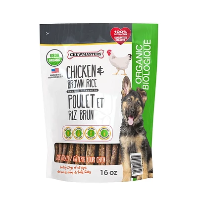 Bâtonnets de poulet biologique et riz brun de Chewmasters - sac de 454g