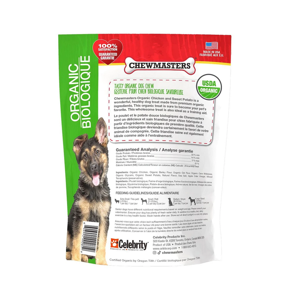 Bâtonnets de poulet biologique et patate douce de Chewmasters - sac de 16 oz (454g)
