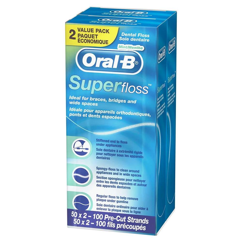 Oral-B Super Floss Pre-Cut Strands Dental Floss, Mint, 50 Count, Pack of 2