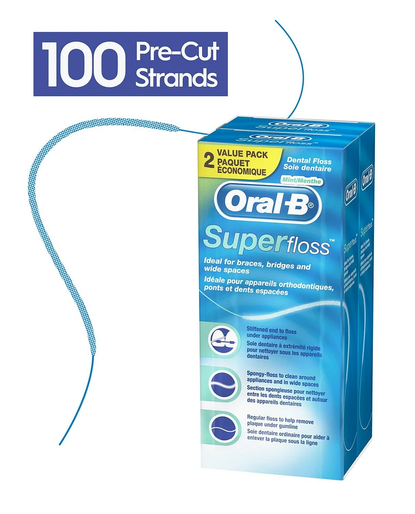 Oral-B Super Floss Pre-Cut Strands Dental Floss, Mint, 50 Count, Pack of 2