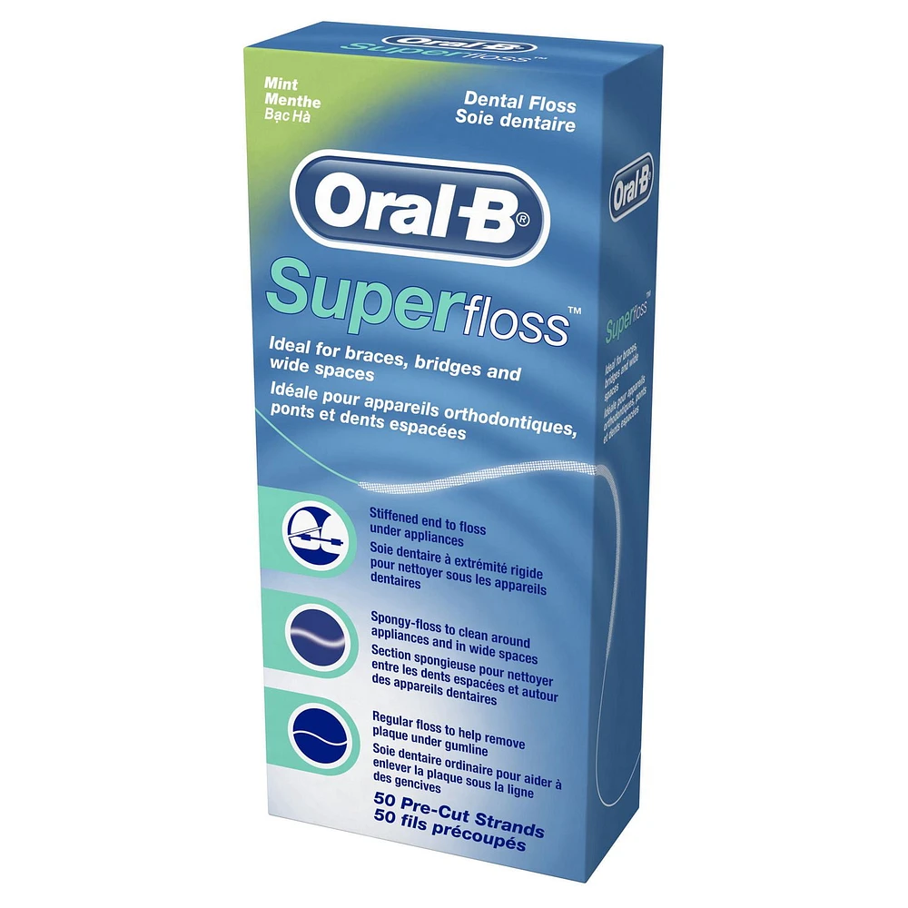 Oral-B Super Floss Pre-Cut Strands Dental Floss, Mint, 50 Strands