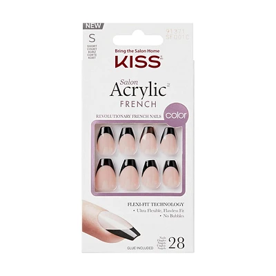 KISS Salon Acrylic French, Flame, Short Coffin, 28 count., Flame