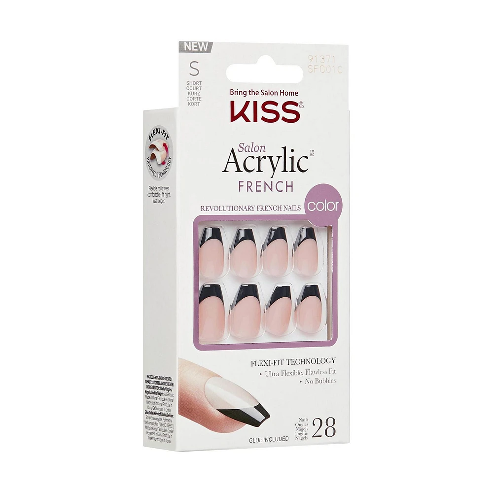 KISS Salon Acrylic French, Flame, Short Coffin, 28 count., Flame