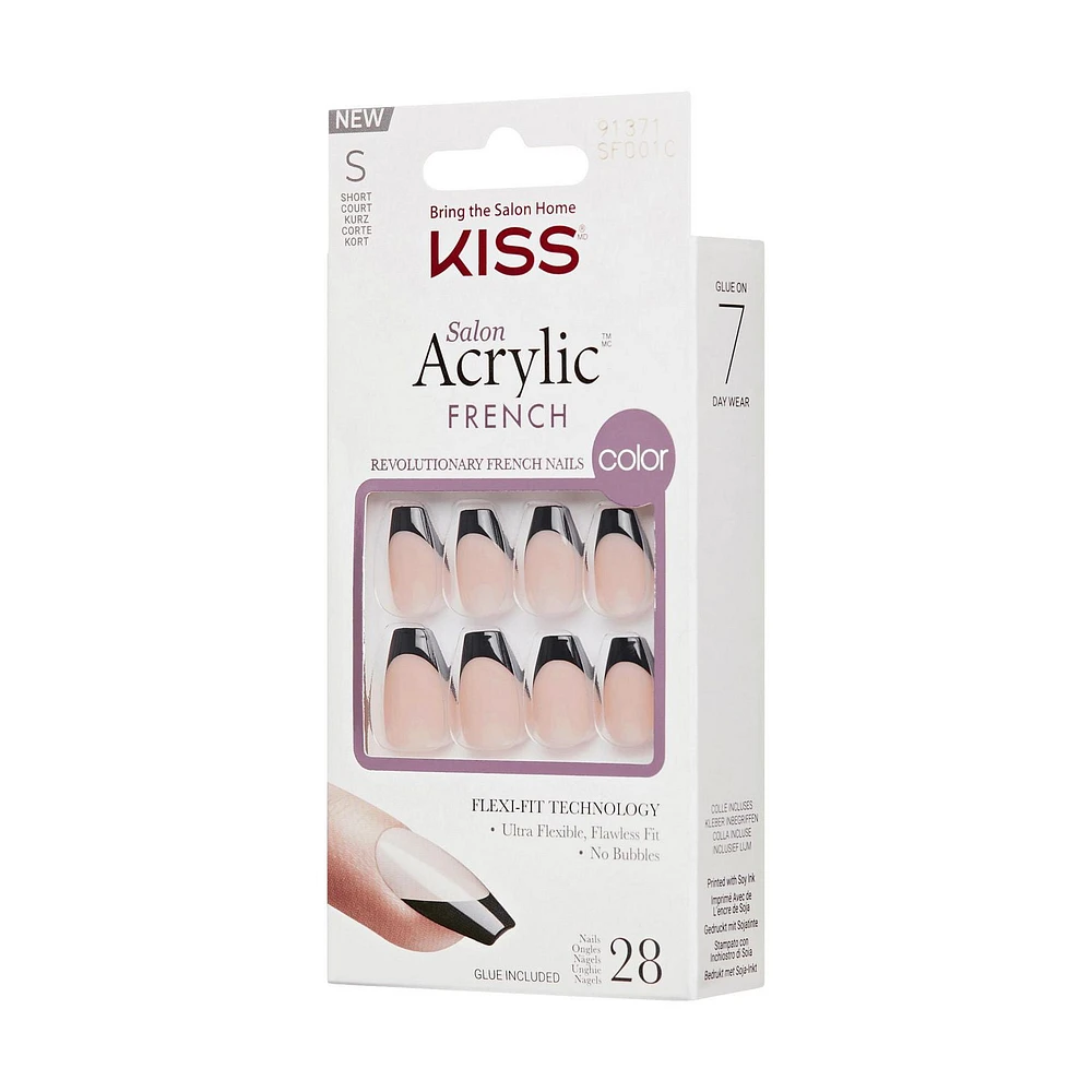 KISS Salon Acrylic French, Flame, Short Coffin, 28 count., Flame
