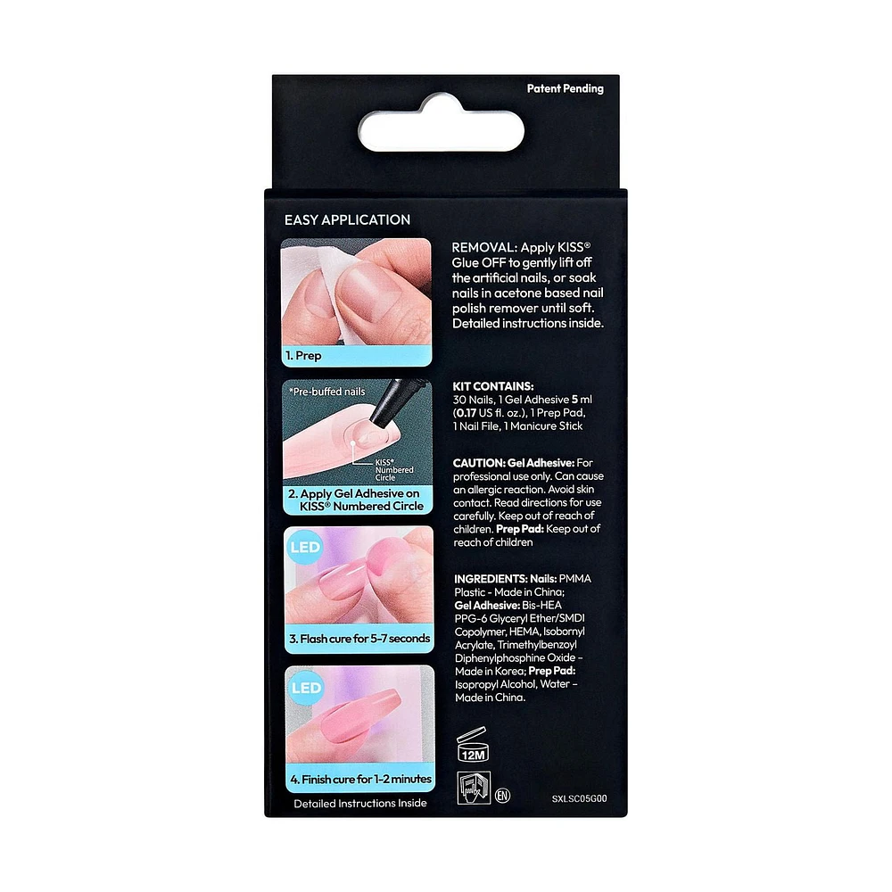KISS Système Ongles de couleur Salon X-Tend, Flowers, Long Ballerine, 30u. Seamless Underlash