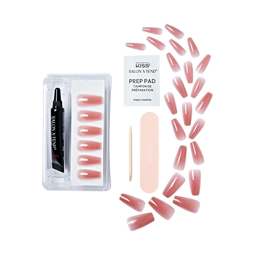 KISS Système Ongles de couleur Salon X-Tend, Flowers, Long Ballerine, 30u. Seamless Underlash