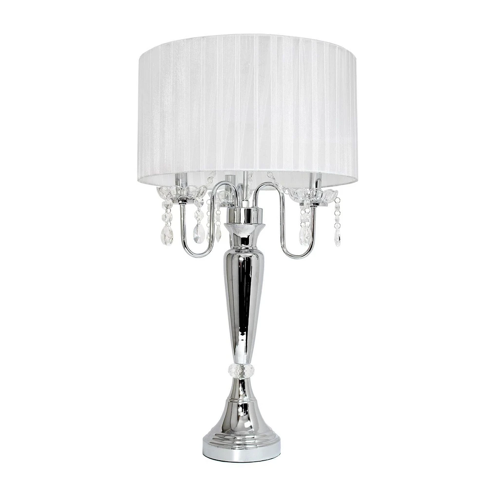 Elegant Designs Trendy Romantic Sheer Shade Table Lamp with Hanging Crystals