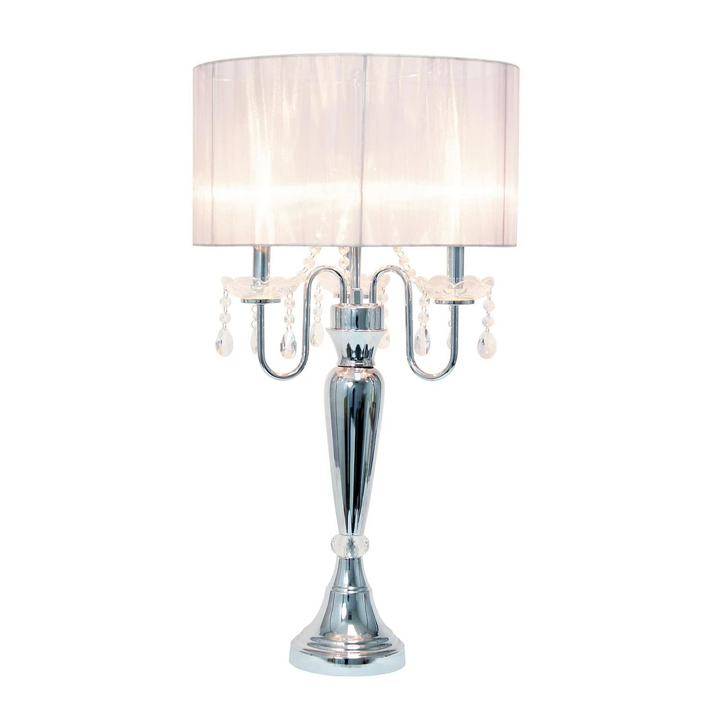 Elegant Designs Trendy Romantic Sheer Shade Table Lamp with Hanging Crystals