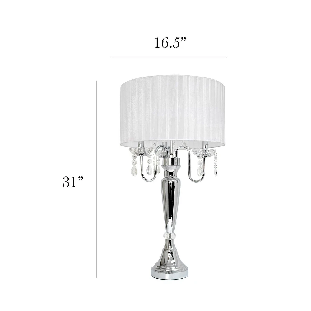 Elegant Designs Trendy Romantic Sheer Shade Table Lamp with Hanging Crystals