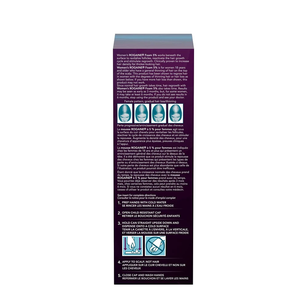 Rogaine Hair Growth Treatment for Women, Daily Hair Loss & Thinning Treatment, 5% Minoxidil Foam - 4 Month Supply, 2x 60 grams., 2 x 60 g