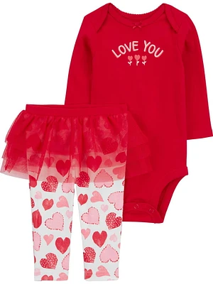 Carter's Child of Mine Infant Girls' Red Heart Tutu Body Suit Pant Set, 2-Piece Set