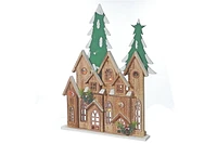 Led Wooden Brown Maison With Tree 21.89"