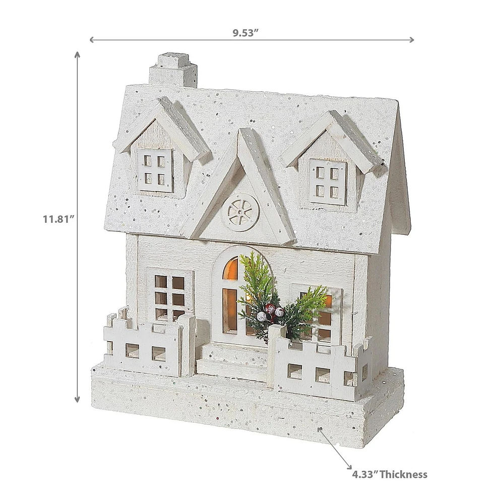 Led White Wooden House With Fence 11.81"