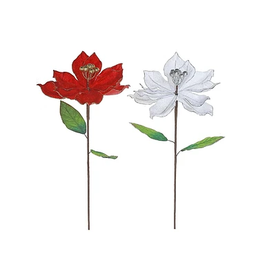 Glitter Edged Poinsettia Stem - Set of 6