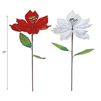 Glitter Edged Poinsettia Stem - Set of 6