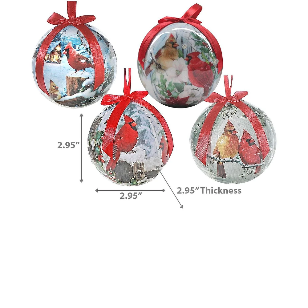 Winter Cardinal Ribbon Ornament 12/Disp - Set of 12