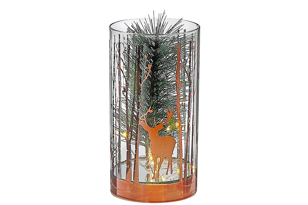 Led Cylinder Glass Stand Rosegold Pine Tree Medium