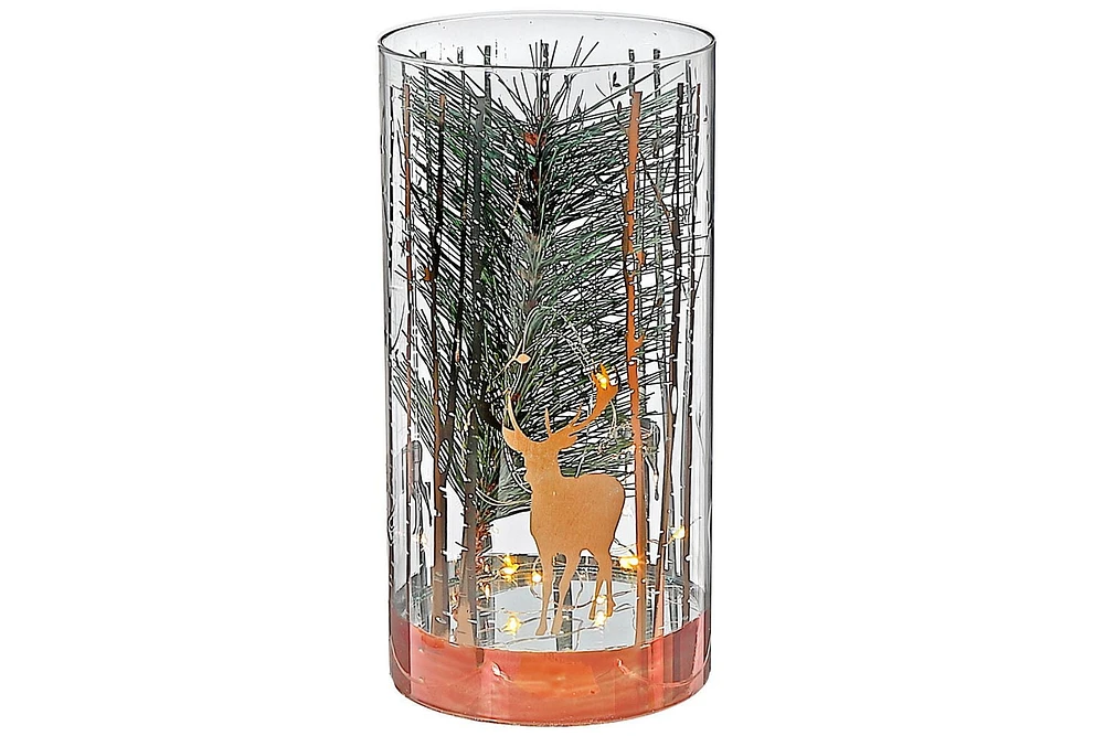 Led Cylinder Glass Stand Rosegold Pine Tree Large