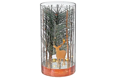 Led Cylinder Glass Stand Rosegold Pine Tree Large