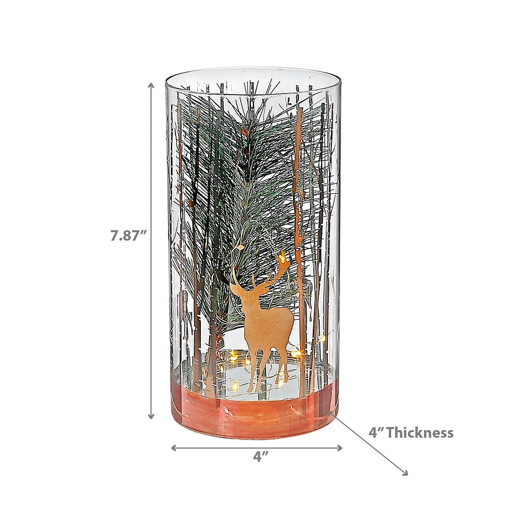 Led Cylinder Glass Stand Rosegold Pine Tree Large