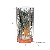 Led Cylinder Glass Stand Rosegold Pine Tree Large