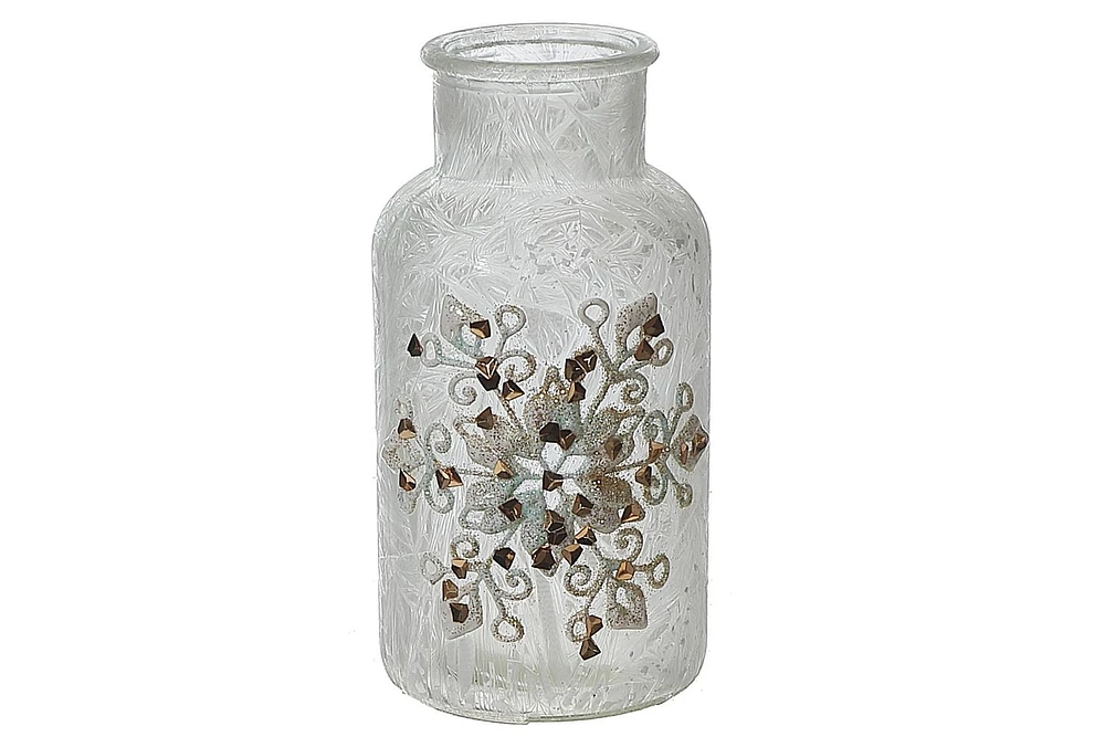 Frosted Glitter Snowflake Glass Jar