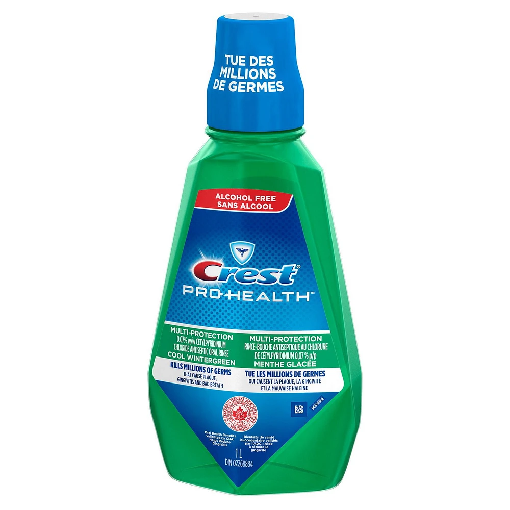 Crest Pro-Health Multi-Protection Alcohol Free Mouthwash with CPC (Cetylpyridinium Chloride), Cool Wintergreen, 1 L, Cool Wintergreen