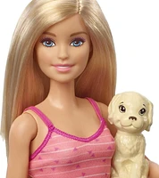 Barbie Doll, Blonde, and Playset with 3 Puppies, Bathtub and Accessories, Ages 3+