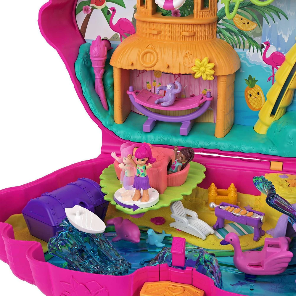 Polly Pocket Mini Toys, Compact Playset and 2 Dolls, Flamingo Party