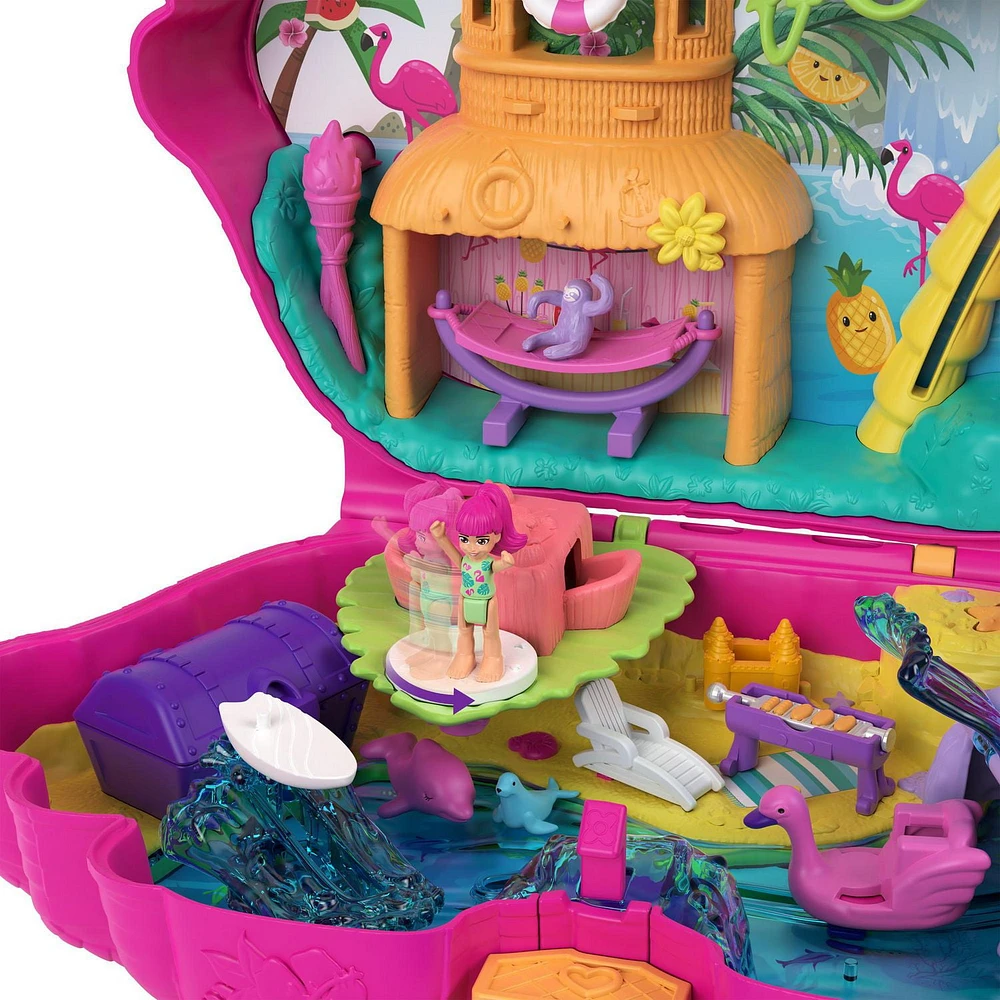 Polly Pocket Mini Toys, Compact Playset and 2 Dolls, Flamingo Party