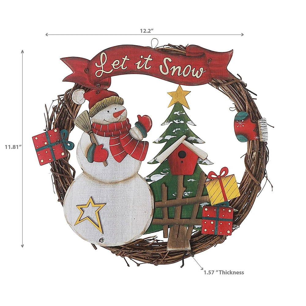 Let It Snow Wooden Snowman Wreath Hanger Large